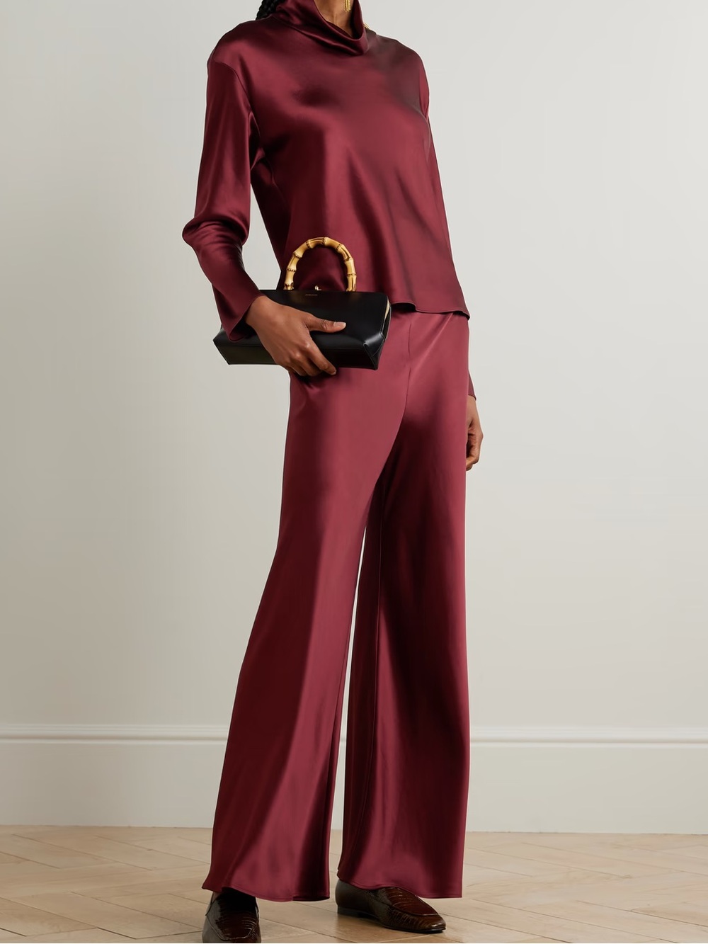 LESET NWT Barb draped satin wide-leg pants